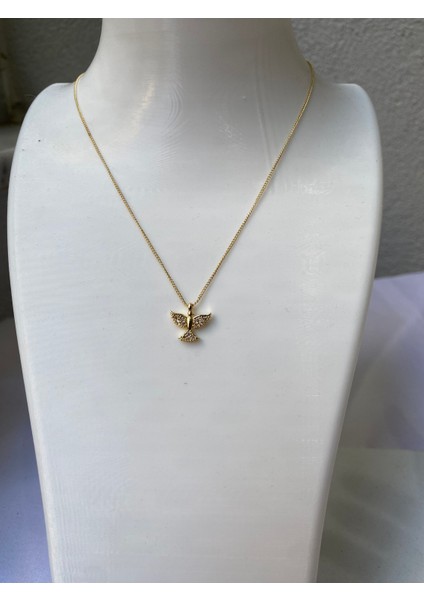 Kararmaz Çelik Kuş Detaylı Gold Kolye