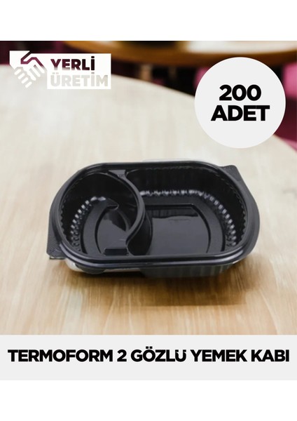 Termoform 2 Gözlü Yemek Kabı 200 Adet