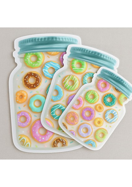 Şeklinde Kilitli Buzdolabı Saklama Poşeti, Donut Desenli, 3'lü Set, 25X17 Cm, 21X14 Cm, 15X11 cm