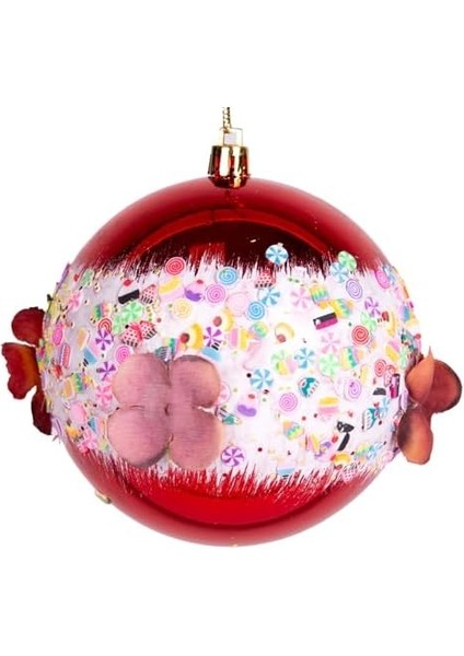 Yılbaşı Topu Yaprak ve Pasta Süsleri Figürlü 2'li Paket Kırmızı 10 Cm. modelleri