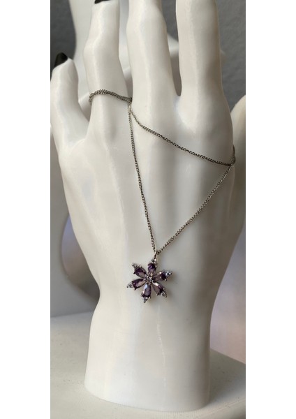 Kararmaz Çelik Mor Lotus Detaylı Gümüş Kolye modelleri