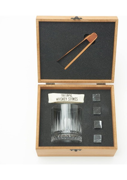 Babaya Hediye Ahşap Kutulu Tekli Glasgow Viski Kadeh Seti + 4 Soğutucu Taş Seti