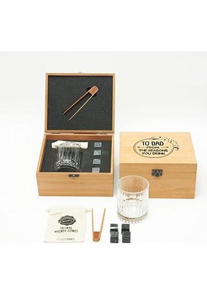 Babaya Hediye Ahşap Kutulu Tekli Glasgow Viski Kadeh Seti + 4 Soğutucu Taş Seti fiyatları