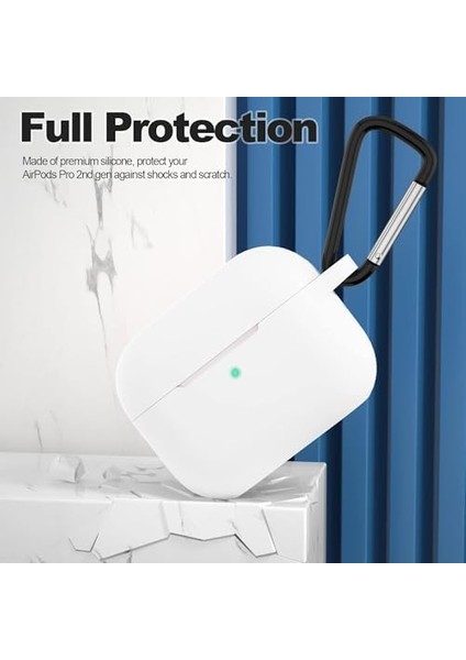 Airpods Pro 2.nesil Kılıf, Tam Koruyucu Özellikli Yumuşak Silikon Airpods Pro 2.nesil Aksesuar Kılıf ile Uyumlu, Anahtarlıklı Kablosuz ve Kablolu Şarj Özellikli Kılıfı, Beyaz modelleri