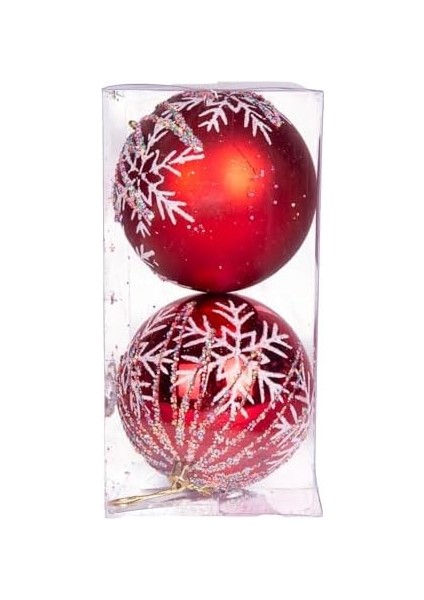 Yılbaşı Topu Renkli Pullu Beyaz Kar Taneli 2'li Paket Kırmızı 10 Cm. fiyatları