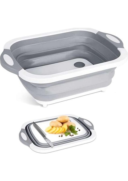 8683200803378 Akordiyonlu Katlanır Pratik Kesme Tahtası ve Sepet, Çok Renkli, Medium