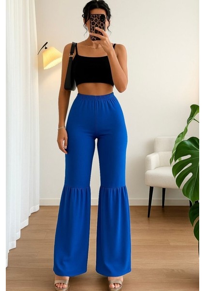 Kadın Yüksek Bel Parça Detay Bol Paça Pantolon