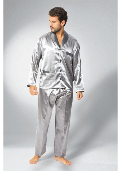 Saten Erkek Pijama Takımı Çeyizlik Damat Seti 2 Parça Alt Üst Uzun Kol Pijama fiyatları