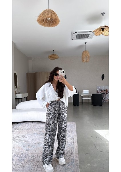 Kadın Saten Kumaş Leopar Desenli Pantolon fiyatları