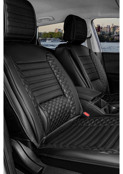 Jeep Grand Cheroke Yeni ile Uyumlu Lüx Deri Oto Koltuk Kılıfı Ön Arka Takım Saturn Siyah