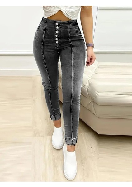 Kadın Yüksek Bel Önden Düğmeli Jean Pantolon fiyatları