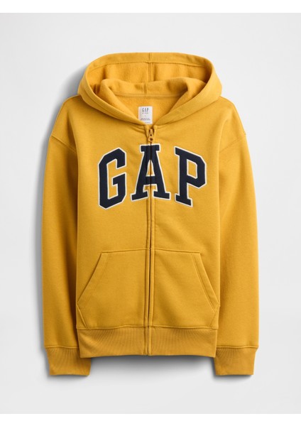 Erkek Çocuk Sarı Relaxed Gap Logo Fermuarlı Sweatshirt