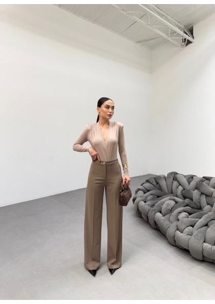 230 gr Poly Viscose Lycra Metal Düğme Palazzo Pantolon