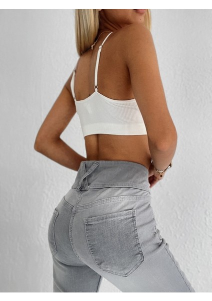 Yüksek Bel Likralı Jean Pantolon 90 cm