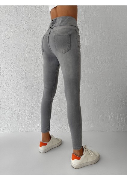 Yüksek Bel Likralı Jean Pantolon 90 cm