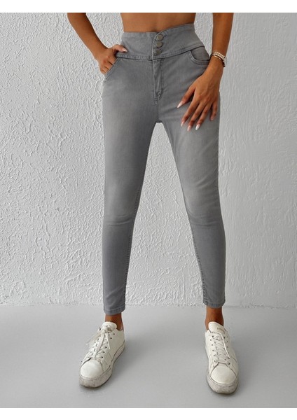 Yüksek Bel Likralı Jean Pantolon 90 cm