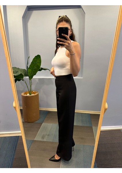 Yüksek Bel Palazzo Metal Düğmepantolon