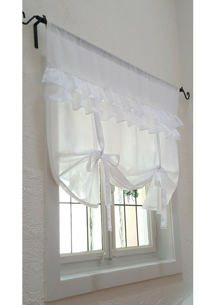 Fırfırlı Keten Ekru Tül Perde