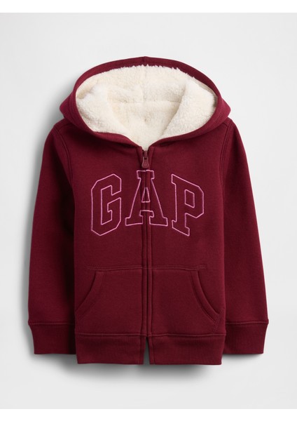 Kız Bebek Bordo Gap Logo Sherpa Astarlı Sweatshirt