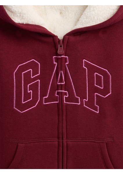 Kız Bebek Bordo Gap Logo Sherpa Astarlı Sweatshirt fiyatları