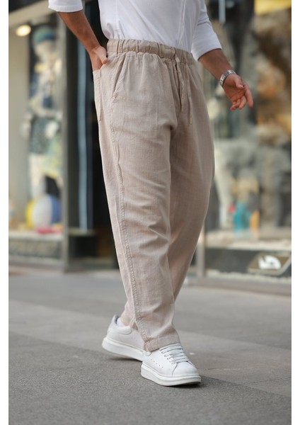 Erkek Beli Lastikli Keten Rahat Pantolon fiyatları
