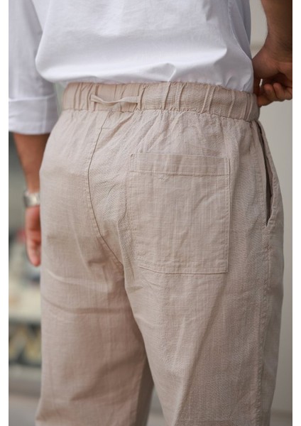 Erkek Beli Lastikli Keten Rahat Pantolon modelleri