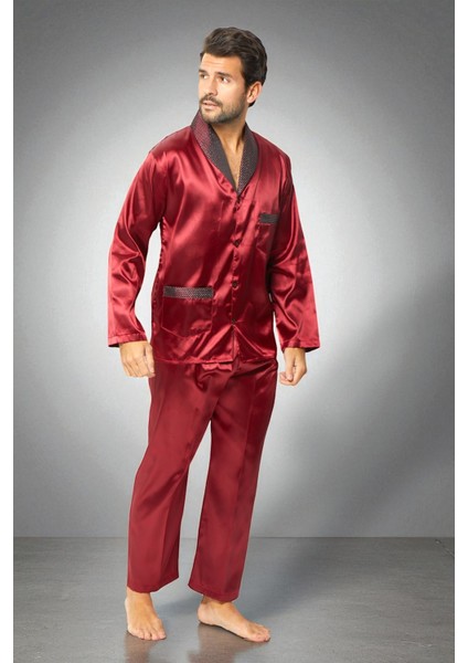Saten Erkek Pijama Takımı Çeyizlik Damat Seti 2 Parça Alt Üst Uzun Kol Pijama fırsatları