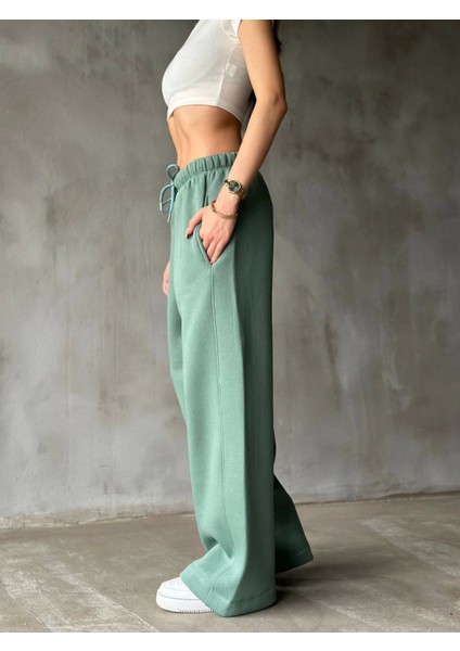 Palazzo Bol Paça Eşofman Pantolon - Yeşil