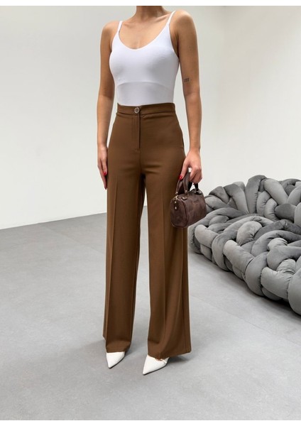 230 gr Poly Viscose Lycra Metal Düğme Palazzo Pantolon modelleri