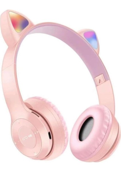 Kedi Kulaklı Renkli Bluetooth Hd Ses Kaliteli Dahili Mikrofonlu Hafıza Kart Girişli 5.0 Wireless 6 Ayrı Renk Bluetooth Kulaklık (Toz Pembe)