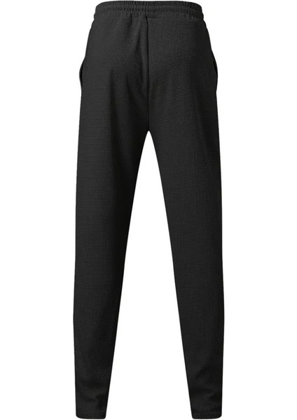 Erkek Yüksek Bel Önden Bağcıklı Cepli Waffle Pantolon