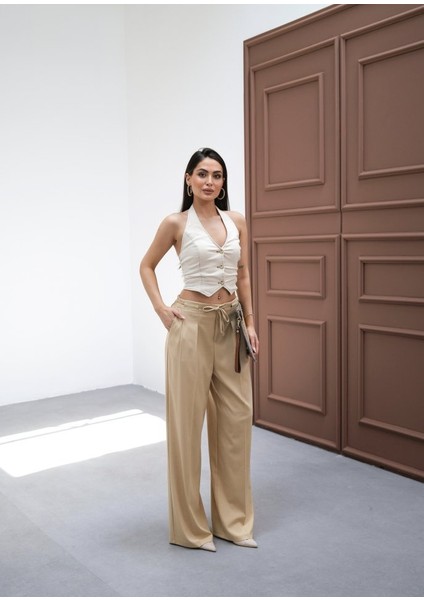 Beli̇ Lasti̇k ve Bağcikli Geni̇ş Paça Pantolon modelleri