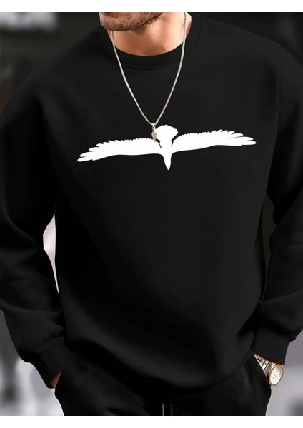 Erkek Uzun Kollu Bisiklet Yaka Kuş Desenli Iki Iplik Viskon Bluz