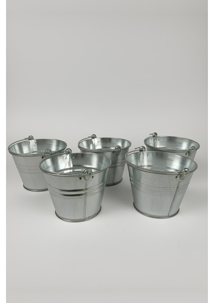 5'li Çok Amaçlı Dekoratif Galvaniz Saksı Kova Seti