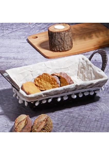 Wicker Serisi Bezli Diktördgen Hasır Ekmek Sepeti