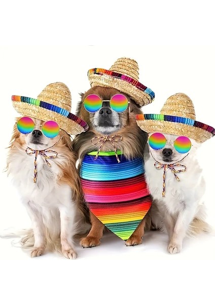 Kedi ve Köpek Için Cinco De Mayo Yazlık Meksika Kostüm Seti (Şapka, Gözlük ve Fular) fiyatları