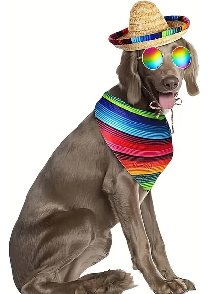 Kedi ve Köpek Için Cinco De Mayo Yazlık Meksika Kostüm Seti (Şapka, Gözlük ve Fular) modelleri