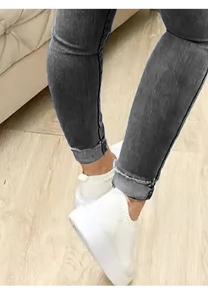Kadın Yüksek Bel Önden Düğmeli Jean Pantolon modelleri