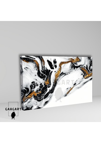 Tekli Yatay Kanvas Duvar Tablosu Siyah Gold Beyaz Mermer Deseni fiyatları