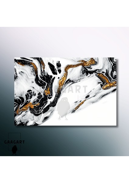 Tekli Yatay Kanvas Duvar Tablosu Siyah Gold Beyaz Mermer Deseni modelleri