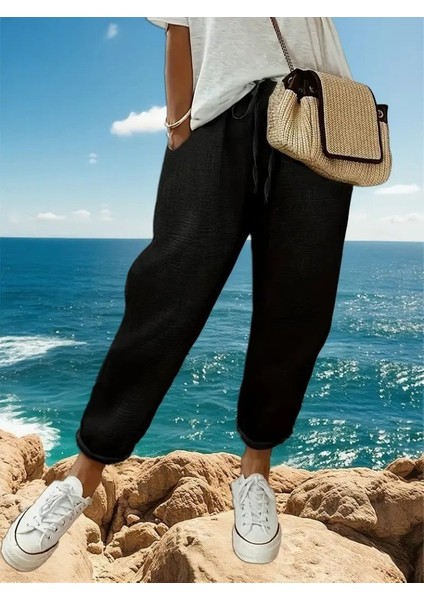 Kadın Yüksek Bel Lastikli Belde Bağcık Detaylı Aerobin Pantolon fırsatları