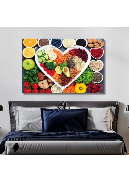 Tekli Yatay Kanvas Duvar Tablosu Kalp Diyetisyen Tablosu