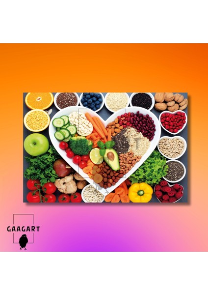 Tekli Yatay Kanvas Duvar Tablosu Kalp Diyetisyen Tablosu modelleri