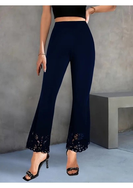 Kadın Yüksek Bel Paçaya Doğru Genişleyen Lazer Çiçek Kesim Detaylı Ithal Krep Pantolon fiyatları