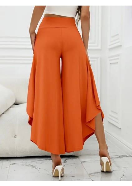 Kadın Yüksek Belli Geniş Paçalı Yanlardan Açık Sandy Pantolon fırsatları