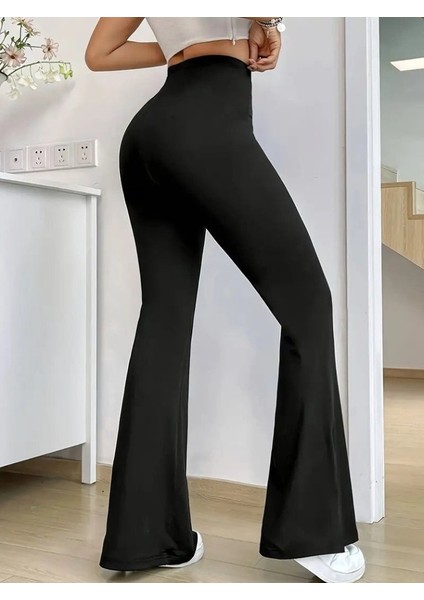 Kadın Yüksek Bel Paçaya Doğru Genişleyen Yandan Yırtmaçlı Dalgıç Pantolon fiyatları