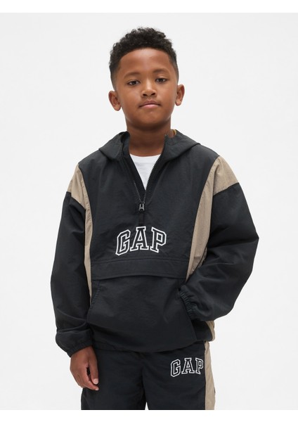 Erkek Çocuk Siyah %100 Geri Dönüştürülmüş Anorak Ceket