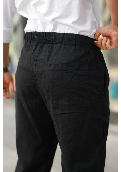 Erkek Beli Lastikli Keten Rahat Pantolon modelleri