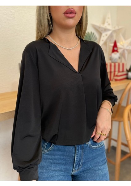 Kadın Uzun Kollu V Yakalı Sandy Bluz