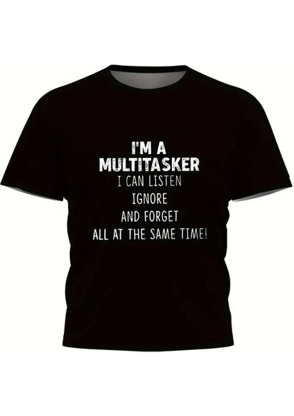 Baskılı Oversize Bisiklet Yaka T-Shirt - Siyah modelleri